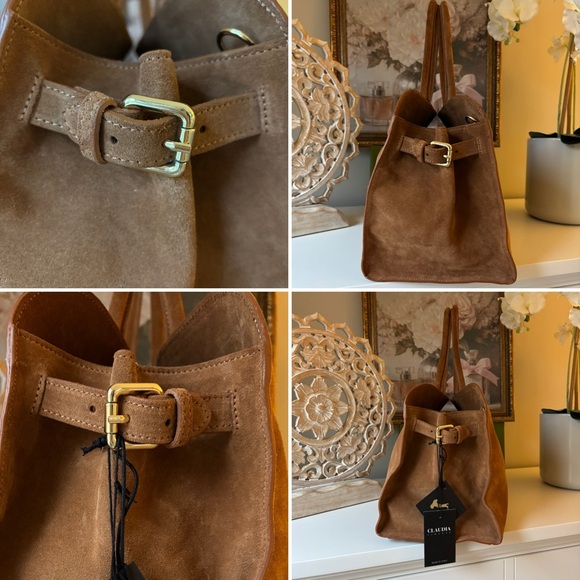 Claudia Firenze Suede Camel Bag NWT w/Shoulder Strap - Picture 12 of 17